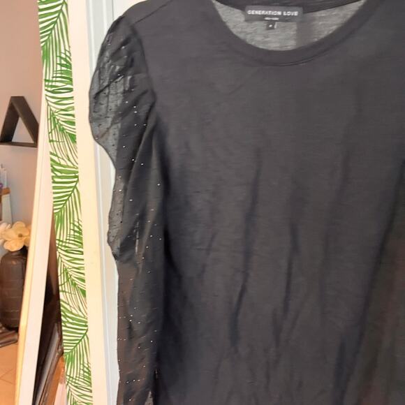 Generation Love Black Quinn Rhinestone Puff Sleeve Top small - Picture 6 of 11